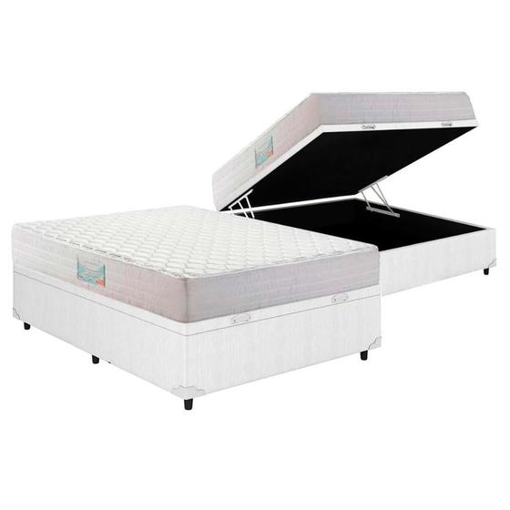 Imagem de Cama Box Baú Casal: Colchão Anatômico Herval D28 / AG65 Droom Double Face + Base CRC Courano White(138x188)