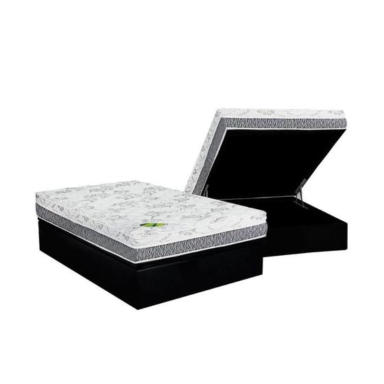 Imagem de Cama Box Baú Casal: Colchão Anatômico Luckspuma D33 / AG65 Aspen Super Firme + Base CRC Suede Black(138x188)