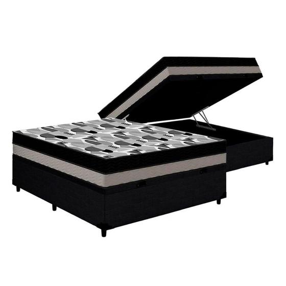 Imagem de Cama Box Baú Casal: Colchão Anatômico Ortobom D33 / EP ISO 100 Double Face + Base CRC CouranoBlack(138x188x20)