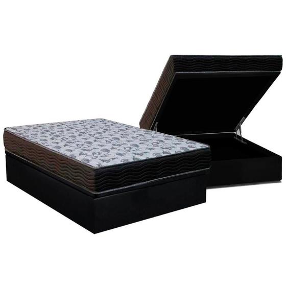 Imagem de Cama Box Baú Casal: Colchão Anatômico Ortobom D33 / EP ISO 100 Ultra Firme + Base CRC Suede Black(138x188)