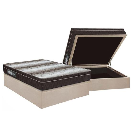 Imagem de Cama Box Baú Casal: Colchão Anatômico Ortobom Ortopédico Light + Base CRC Suede Clean(138x188)