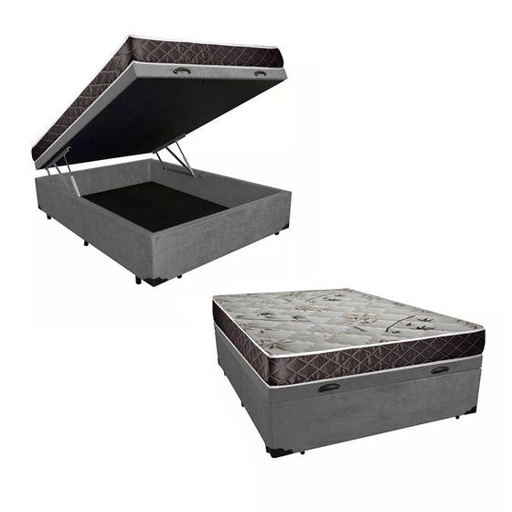 Imagem de Cama Box Baú Casal Colchão Aylla Espuma D33 Acolchões + Box Suede 57x138x188