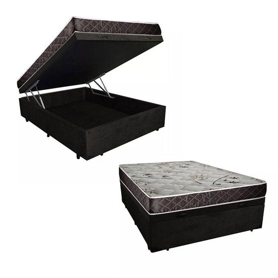 Imagem de Cama Box Baú Casal Colchão Aylla Espuma D33 Acolchões + Box Suede 59x138x188