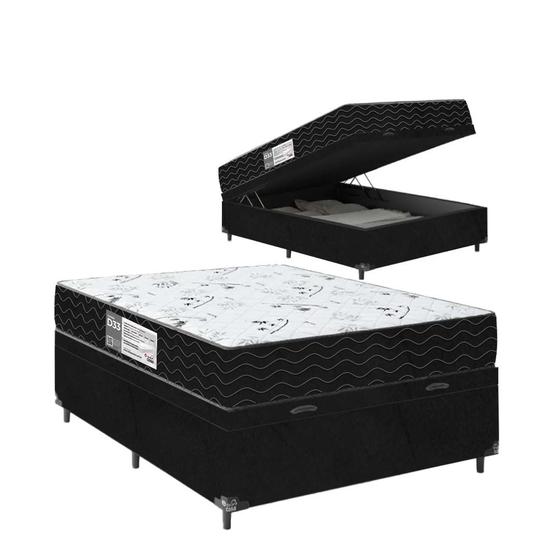 Imagem de Cama Box Baú Casal + Colchão D33 One Face - 61x138x188cm - Suede Preto