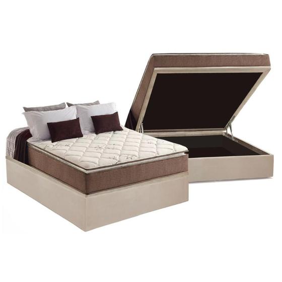 Imagem de Cama Box Baú Casal: Colchão Espuma Anjos D28 / AG65 Star Pillow Top + Base CRC Suede Clean(138x188)