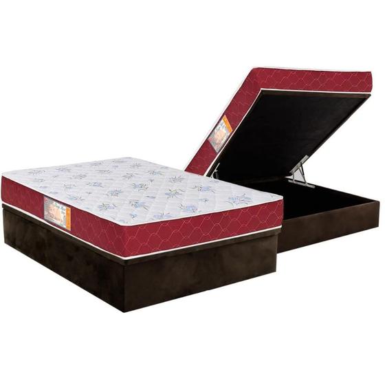 Imagem de Cama Box Baú Casal: Colchão Espuma Castor D20 Sleep Max Duplo + Base CRC Suede Brown(138x188)