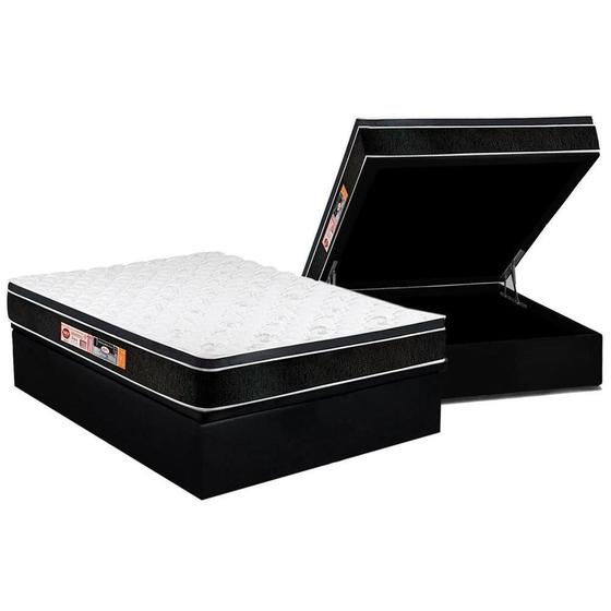 Imagem de Cama Box Baú Casal: Colchão Espuma Castor D33 Black e White Air Euro Pillow + Base CRC Courano Black(138x188)