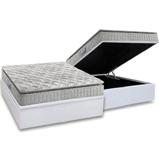 Imagem de Cama Box Baú Casal: Colchão Espuma D33 Anjos  Orthosono Pillow Top + Base CRC Courano White(138x188)