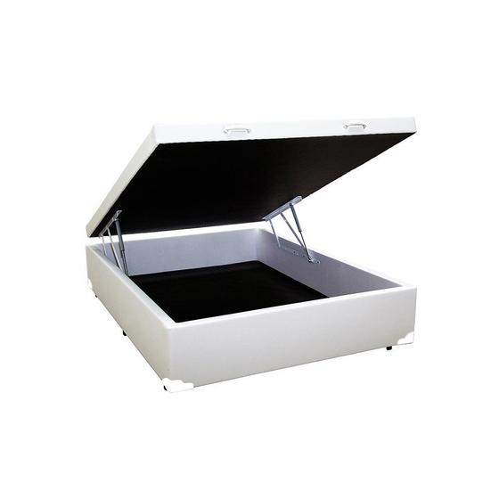 Imagem de Cama Box Baú Casal Colchão Espuma D33 Bordado + Box Sintético Branco 65x138x188