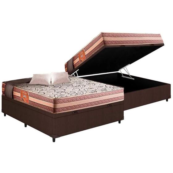 Imagem de Cama Box Baú Casal: Colchão Espuma D33 Herval  Lancy Double Face + Base CRC Courano Brown(138x188)