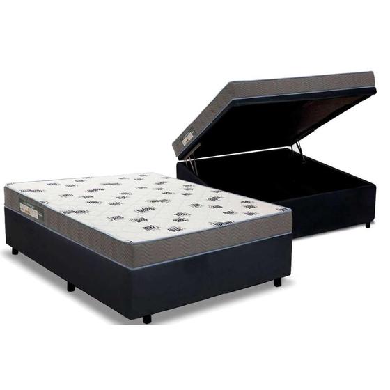 Imagem de Cama Box Baú Casal: Colchão Espuma D33 Ortobom  Light Saúde + Base CRC Suede Black(138x188)