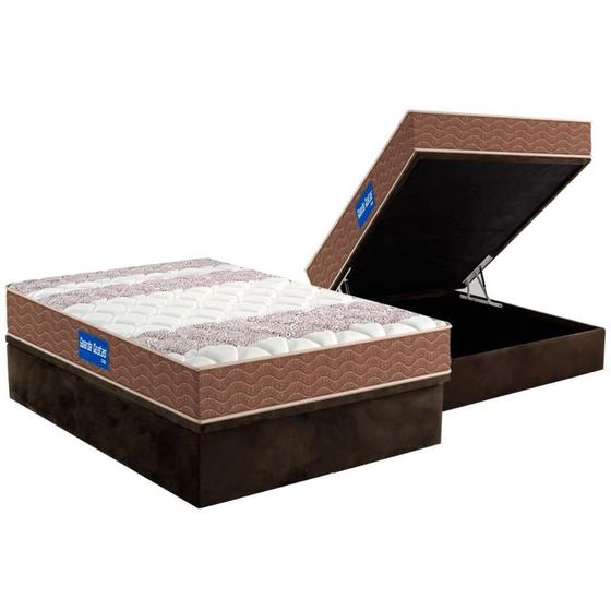 Imagem de Cama Box Baú Casal: Colchão Espuma D33 Probel Guarda Costas + Base CRC Suede Brown(138x188)