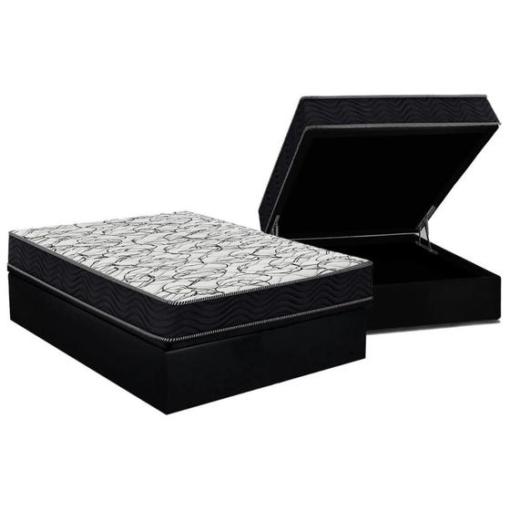 Imagem de Cama Box Baú Casal: Colchão Espuma D45 Ortobom / Airtech 150 + Base CRC Suede Black (138x188)