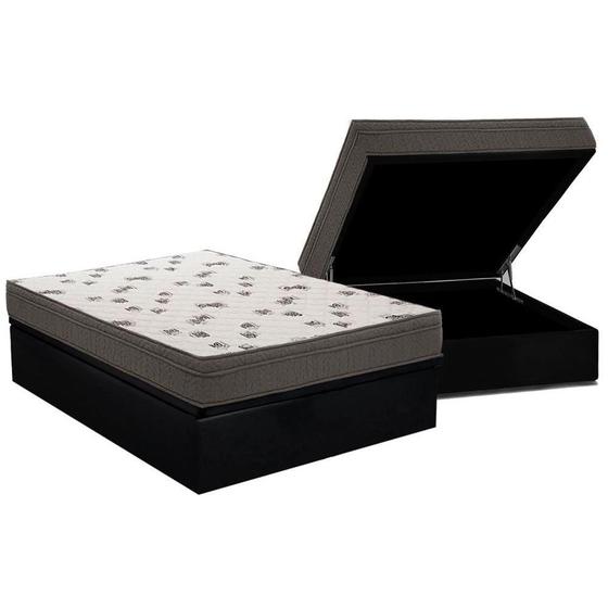 Imagem de Cama Box Baú Casal: Colchão Espuma D45 Ortobom  Light + Base CRC Suede Black(138x188)