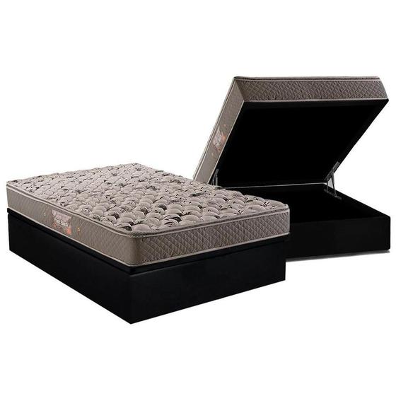 Imagem de Cama Box Baú Casal: Colchão Espuma Herval AG65 Fort Black Firme Pillow Top + Base CRC Suede Black(138x188)