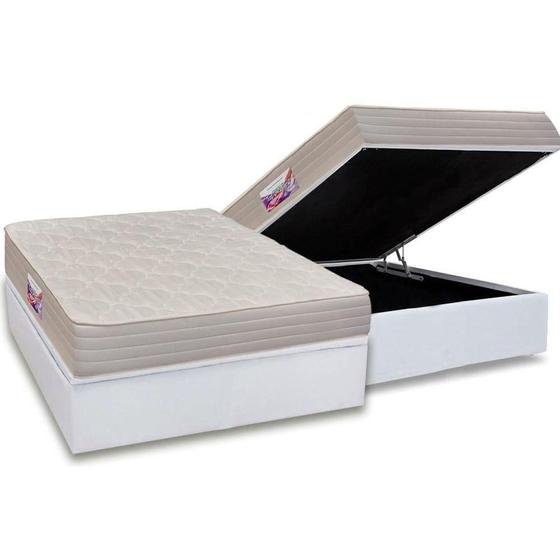 Imagem de Cama Box Baú Casal: Colchão Espuma Herval  Top + Base CRC Courano Branco(138x188)