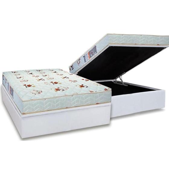 Imagem de Cama Box Baú Casal: Colchão Espuma Luckspuma D23 Roland Garros Pro + Base CRC Courano White(138x188)