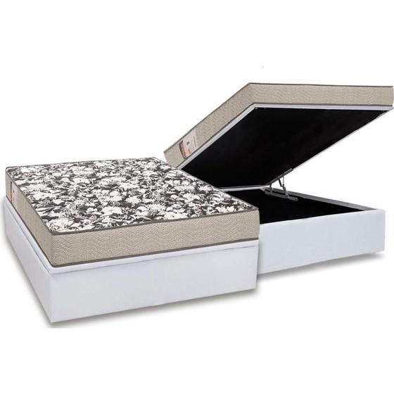 Imagem de Cama Box Baú Casal: Colchão Espuma Ortobom D26 Physical Ultra Resistente + Base CRC Courano White(138x188)