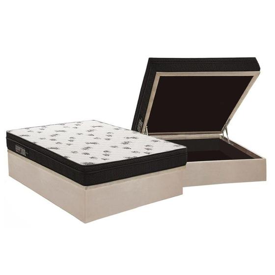 Imagem de Cama Box Baú Casal: Colchão Espuma Ortobom D45 New Top Double Face + Base CRC Suede Clean(138x188)