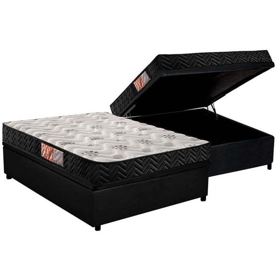 Imagem de Cama Box Baú Casal: Colchão Espuma Paropas D33 Pasquale + Base CRC Suede Black(138x188)