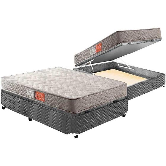 Imagem de Cama Box Baú Casal: Colchão Espuma Paropas D45 Pasquale + Base CRC Suede Gray(138x188)