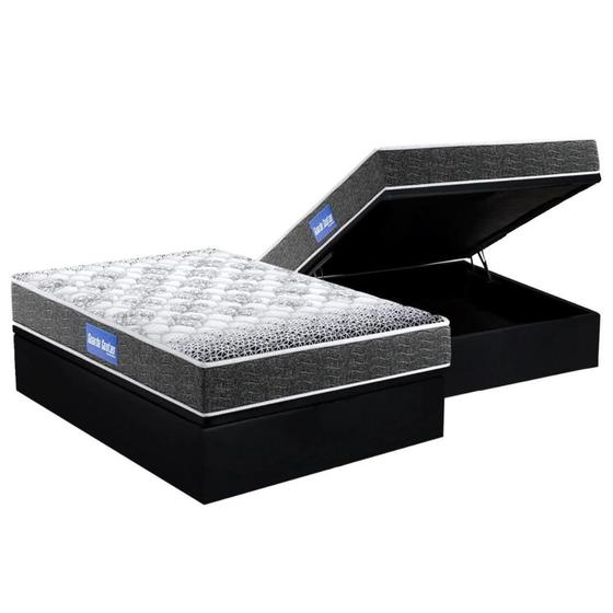 Imagem de Cama Box Baú Casal: Colchão Espuma Probel D23 Guarda Costas Super Resistente + Base CRC Suede Black(138x188)