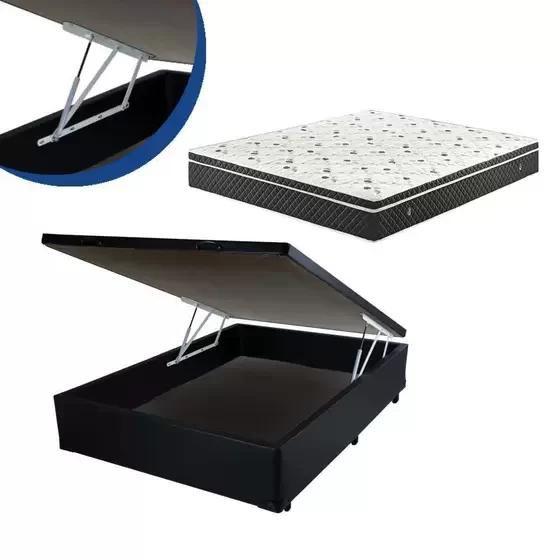 Imagem de Cama Box Baú Casal Colchão Mola Bonnel + Box Sintético Preto 65x138x188