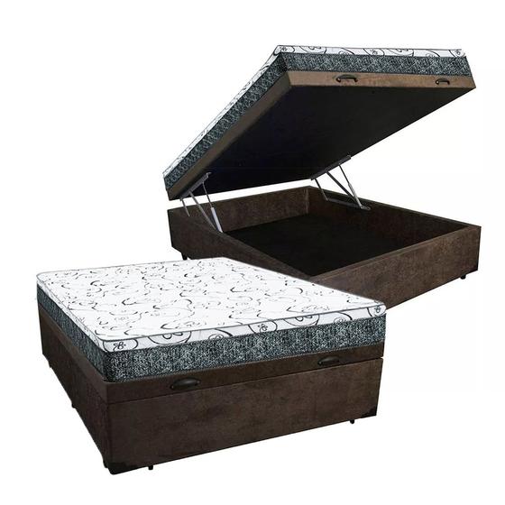 Imagem de Cama Box Baú Casal Colchão Mola Bonnel Prime Coil Detroit + Box Suede 71x138x188