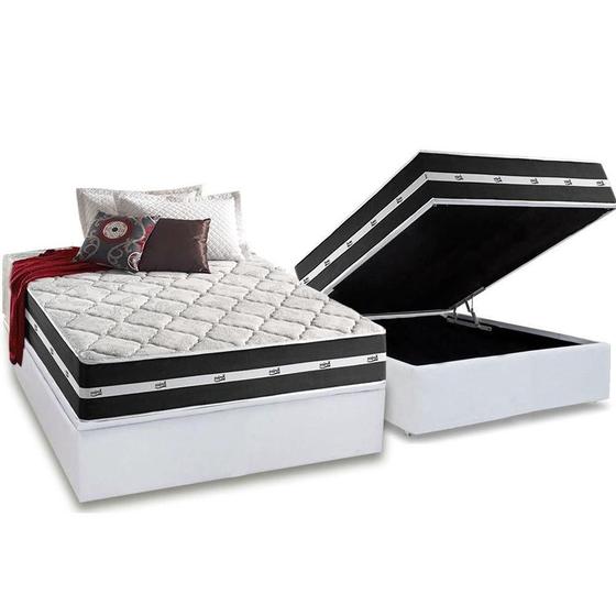 Imagem de Cama Box Baú Casal: Colchão Molas Anjos MasterPocket Ensacadas Classic + Base CRC Courano White(138x188)