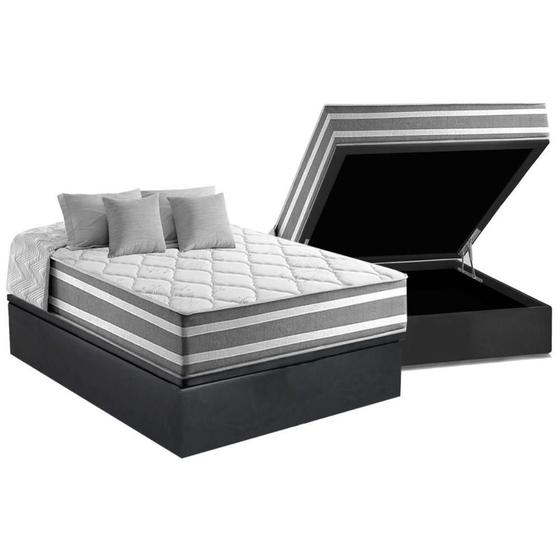 Imagem de Cama Box Baú Casal: Colchão Molas Anjos Superlastic Duo Sono + Base CRC Suede Gray(138x188)