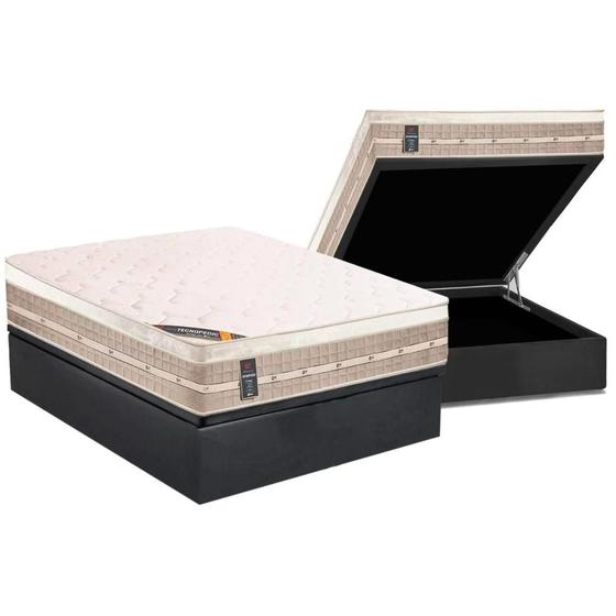 Imagem de Cama Box Baú Casal: Colchão Molas Bonnel Castor  Premium Tecnopedic + Base CRC Suede Gray(138x188)