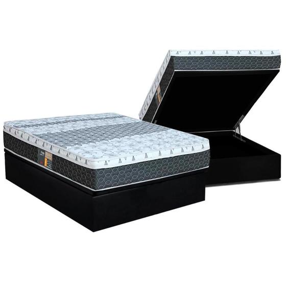 Imagem de Cama Box Baú Casal: Colchão Molas Bonnel Castor System Class One Face + Base CRC Courano Black(138x188)