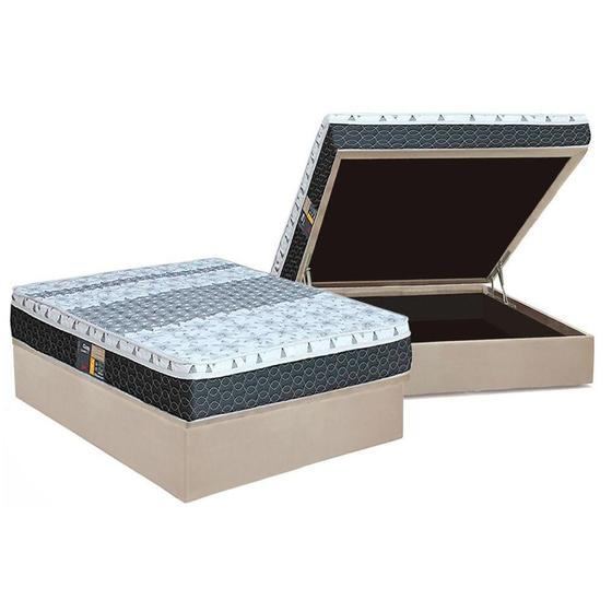 Imagem de Cama Box Baú Casal: Colchão Molas Bonnel Castor  System Class One Face + Base CRC Suede Clean(138x188)