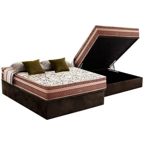 Imagem de Cama Box Baú Casal: Colchão Molas Bonnel Herval  Assis + Base CRC Suede Brown(138x188)