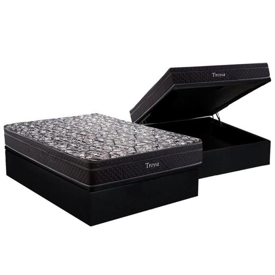 Imagem de Cama Box Baú Casal: Colchão Molas Bonnel Herval  Troya + Base CRC Suede Black(138x188)