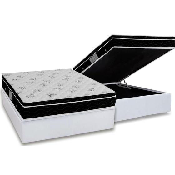 Imagem de Cama Box Baú Casal: Colchão Molas Bonnel Ortobom Nanolastic Physical + Base CRC Courano White(138x188)