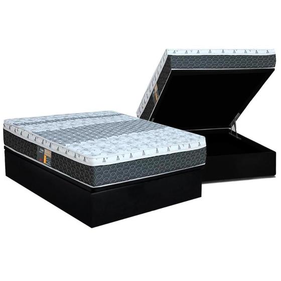 Imagem de Cama Box Baú Casal: Colchão Molas Castor Bonnel System Class One Face + Base CRC Courano Black(138x188)