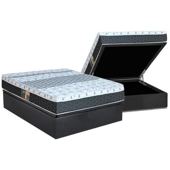 Imagem de Cama Box Baú Casal: Colchão Molas Castor Bonnel System Class One Face + Base CRC Suede Gray(138x188)