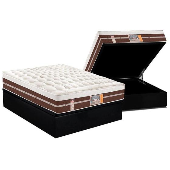 Imagem de Cama Box Baú Casal: Colchão Molas Castor Pocket Silver Star Air Híbrido + Base CRC Courano Black(138x188)