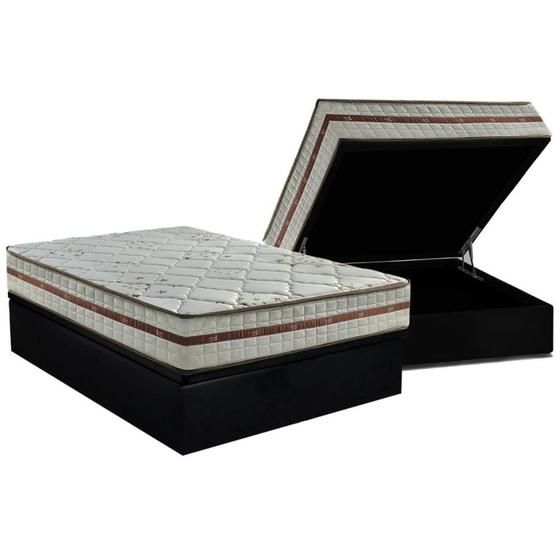 Imagem de Cama Box Baú Casal: Colchão Molas Ensacadas Anjos MasterPocket Classic + Base CRC Suede Black(138x188)