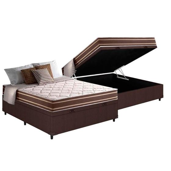 Imagem de Cama Box Baú Casal: Colchão Molas Ensacadas Anjos MasterPocket  Duo Sono + Base CRC Courano Brown(138x188)