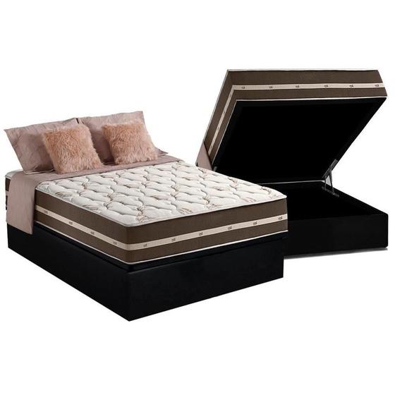 Imagem de Cama Box Baú Casal: Colchão Molas Ensacadas D Angelis Anjos Superlastic Classic + Base CRC Suede Black (138x188)