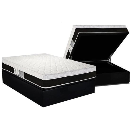 Imagem de Cama Box Baú Casal: Colchão Molas Ensacadas Luckspuma Roma + Base CRC Suede Black (138x188)