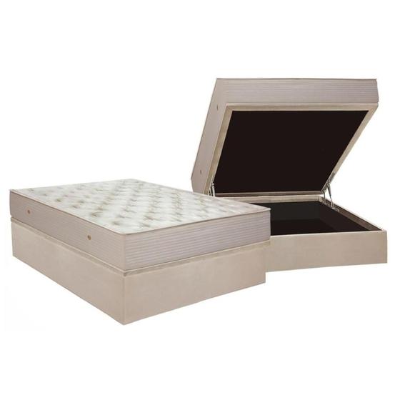 Imagem de Cama Box Baú Casal: Colchão Molas Ensacadas Ortobom Hotelaria Nanolastic Orthotel SuperLuxo + Base CRC Suede Clean(138x188)