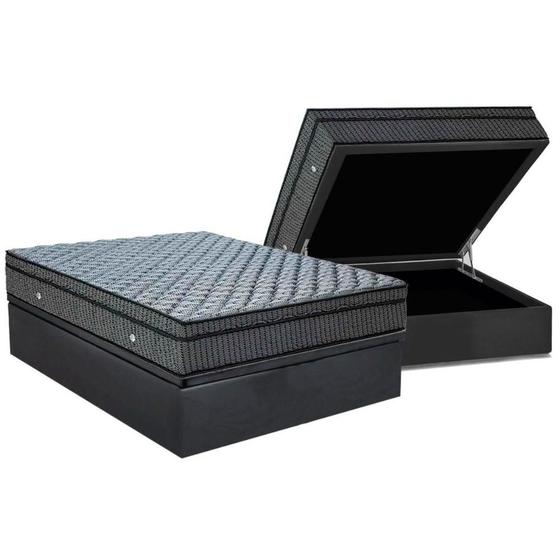 Imagem de Cama Box Baú Casal: Colchão Molas Ensacadas Ortobom Orthotel Luxo + Base CRC Suede Gray (138x188)