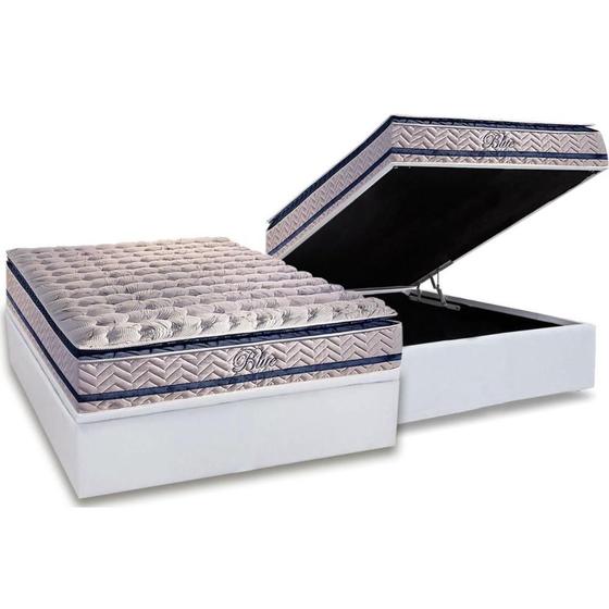 Imagem de Cama Box Baú Casal: Colchão Molas Ensacadas Paropas MasterPocket Blue + Base CRC Courano White(138x188)