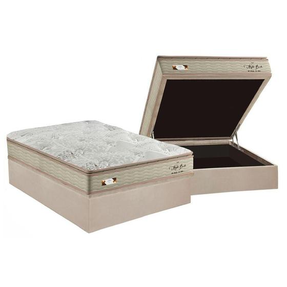 Imagem de Cama Box Baú Casal: Colchão Molas Ensacadas Pelmex MasterPocket  Night Bambu + Base CRC Suede Clean(138x188)