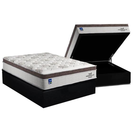 Imagem de Cama Box Baú Casal: Colchão Molas Ensacadas Plumatex MasterPocket  Personalle + Base CRC Suede Black(138x188)