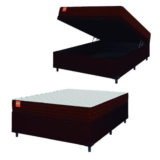 Imagem de Cama Box Baú Casal Colchão Molas Ensacadas Qatar 138x188x63cm Marrom / Branco - Suporta até 200Kg por Pessoa