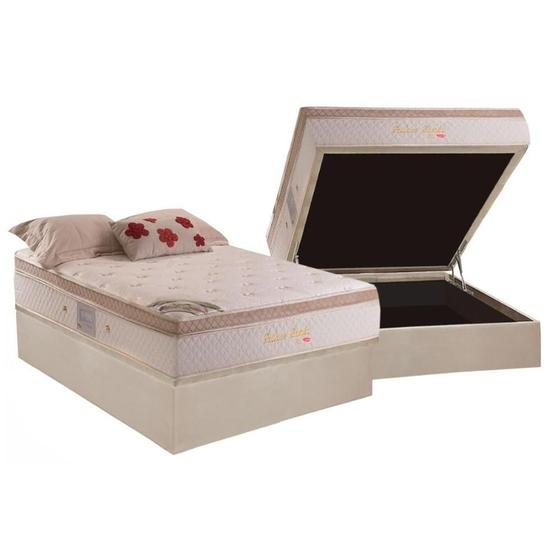 Imagem de Cama Box Baú Casal: Colchão Molas Herval MasterPocket Ensacadas Pallace Bambu Plus + Base CRC Suede Bege(138x188)